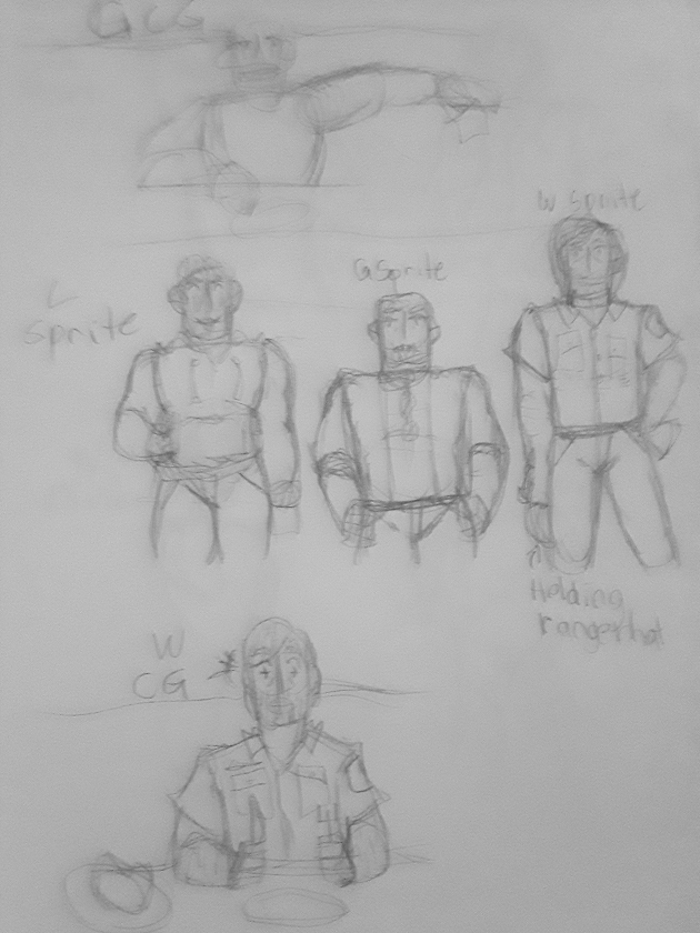 A pencil sketch of men in various poses.